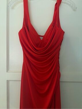 Monique Lhuillier Red Draped Cowl Neck Evening gown